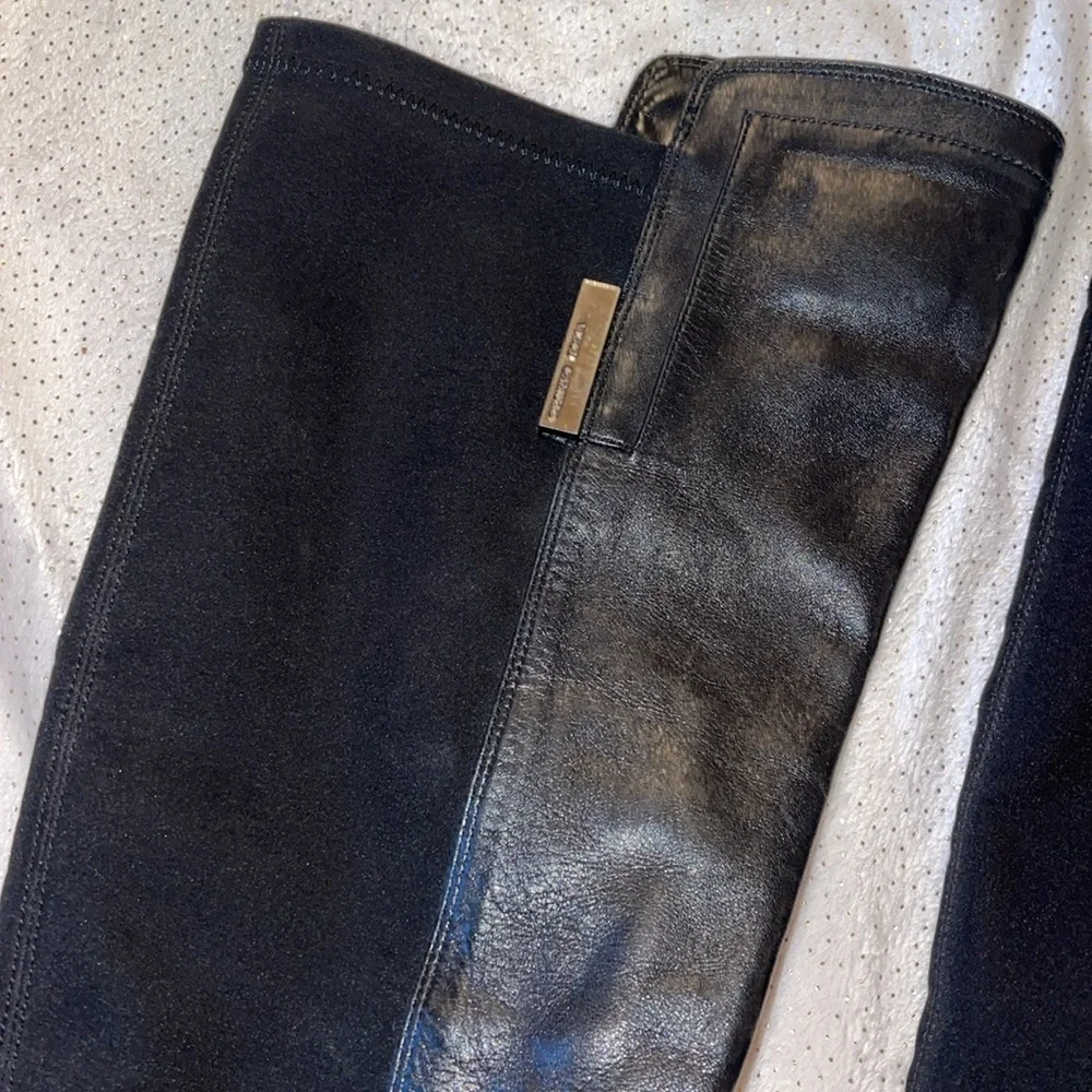 Vince Camuto Black Sleek Over the Knee Boots with Gold Zipper
